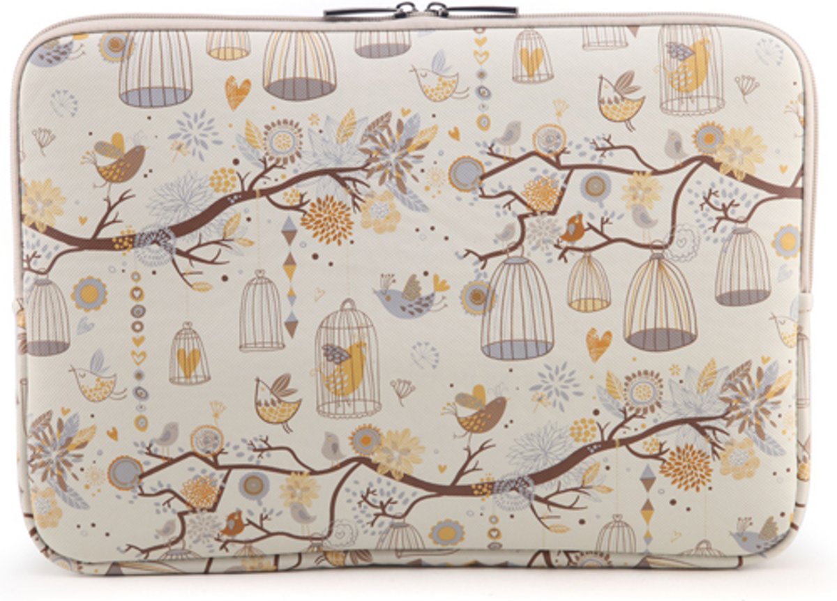 Luxe Laptophoes Print met Ritssluiting | Vogelkooi Grijs | 13 inch | Laptop Accessoires